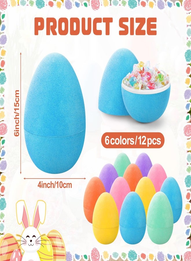 Memorywuu 12 Pack 6" Colorful Flocked Easter Eggs Empty Large Fillable Easter Eggs Assorted Colors Plastic Fillable Eggshells Party Favors for Filling Treats Basket Stuffers Table Centerpieces Decor - Image 2
