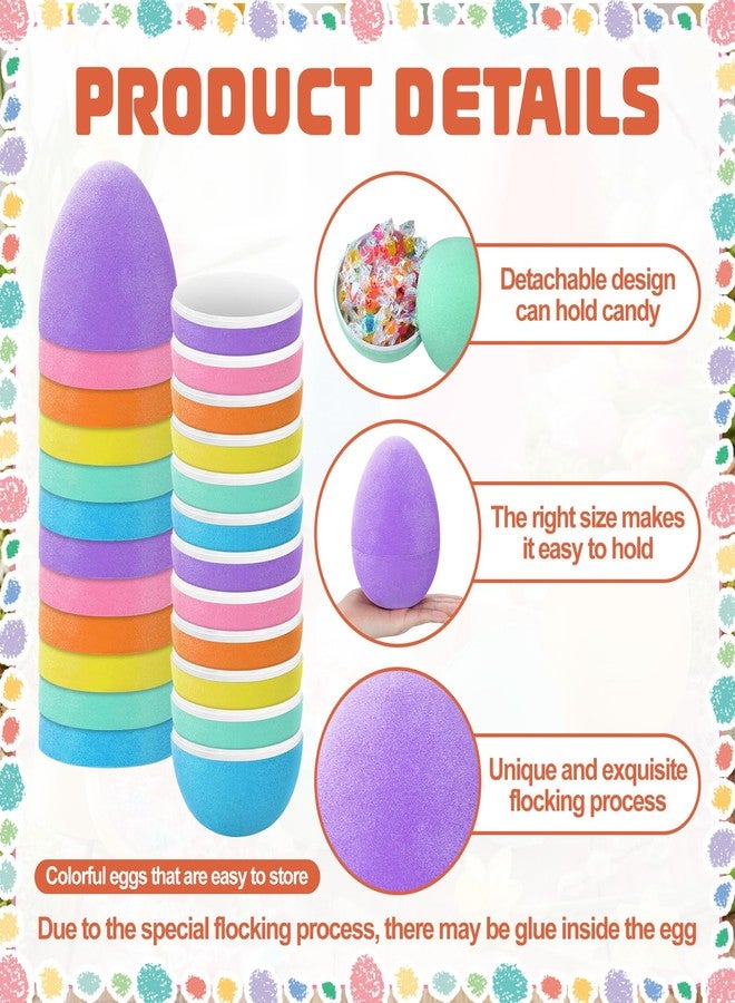 Memorywuu 12 Pack 6" Colorful Flocked Easter Eggs Empty Large Fillable Easter Eggs Assorted Colors Plastic Fillable Eggshells Party Favors for Filling Treats Basket Stuffers Table Centerpieces Decor - Image 3