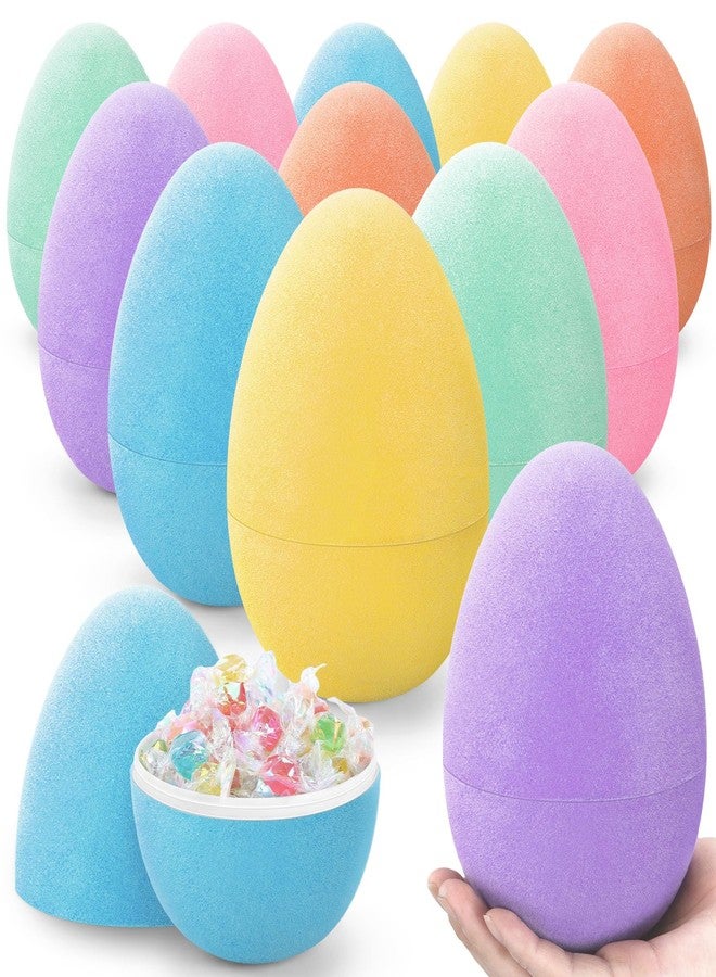 Memorywuu 12 Pack 6" Colorful Flocked Easter Eggs Empty Large Fillable Easter Eggs Assorted Colors Plastic Fillable Eggshells Party Favors for Filling Treats Basket Stuffers Table Centerpieces Decor - Image 1