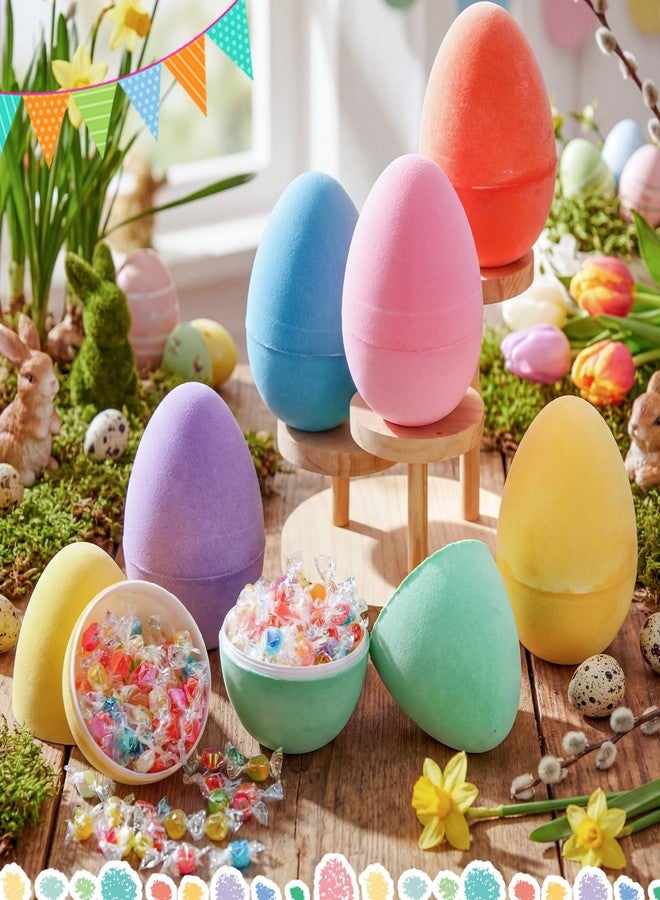 Memorywuu 12 Pack 6" Colorful Flocked Easter Eggs Empty Large Fillable Easter Eggs Assorted Colors Plastic Fillable Eggshells Party Favors for Filling Treats Basket Stuffers Table Centerpieces Decor - Image 4