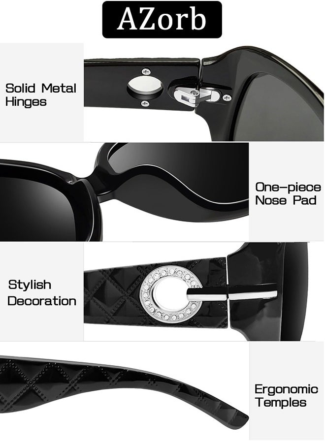 AZorb Women's Sunglasses Women Anti-Glare Square Design Polarized Sun Glassess UV Protection Shades for Daily Holidays Travel - Black  - Image 5