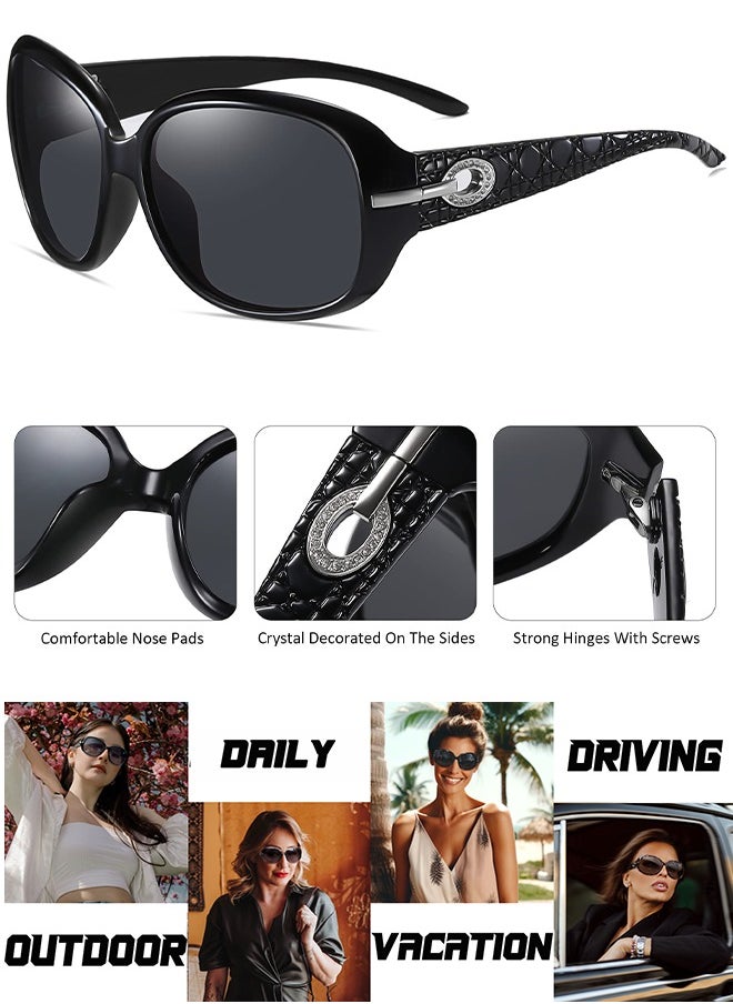 AZorb Women's Sunglasses Women Anti-Glare Square Design Polarized Sun Glassess UV Protection Shades for Daily Holidays Travel - Black  - Image 3