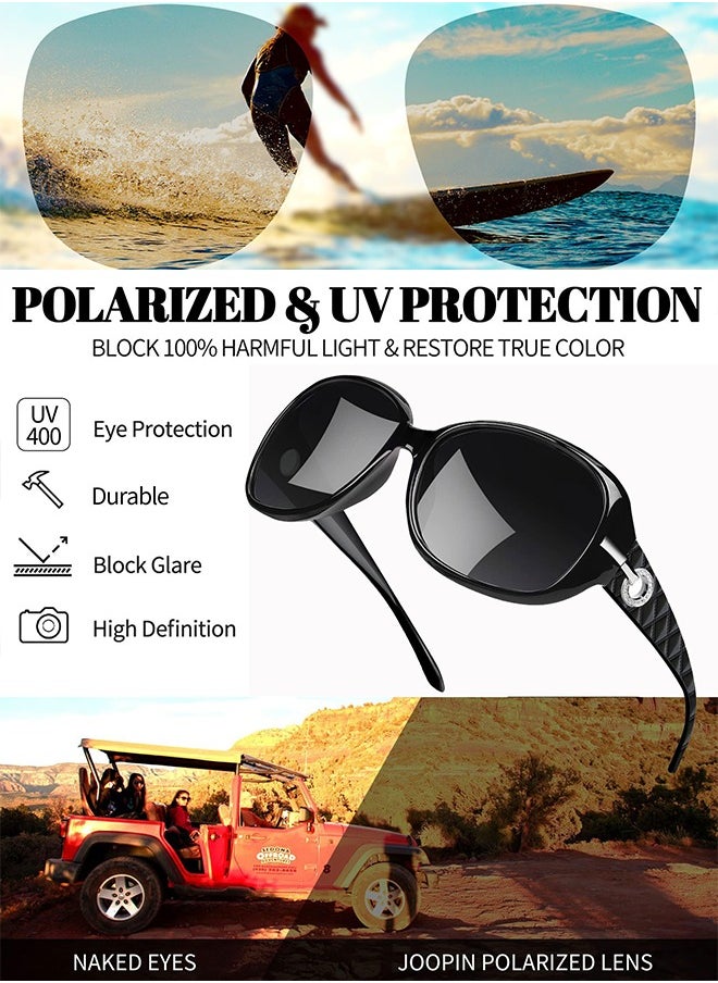 AZorb Women's Sunglasses Women Anti-Glare Square Design Polarized Sun Glassess UV Protection Shades for Daily Holidays Travel - Black  - Image 2