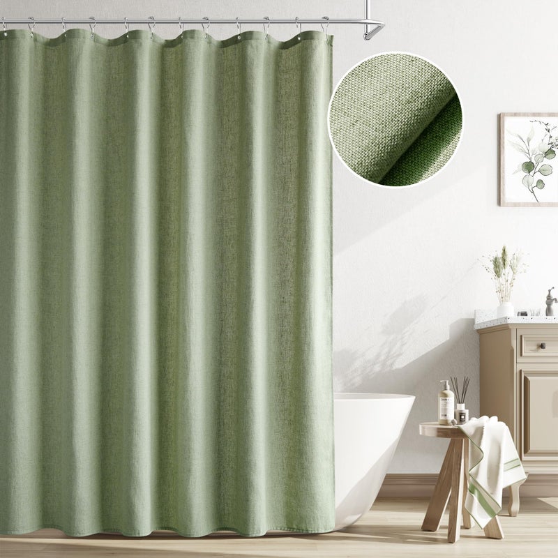 Naturoom Sage Green Shower Curtain Neutral Linen Boho Farmhouse Rustic Vintage Country Spring Summer Themed Bath Decor Weighted Fabric Green Minimalist Cloth Shower Curtains for Bathroom 72Wx72H