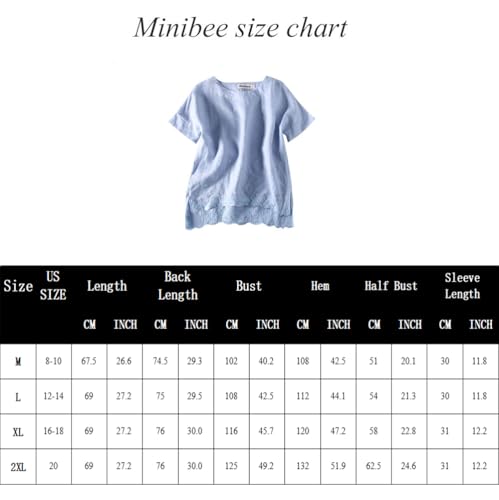 Minibee Women's Summer Linen Tunic Shirt High Low Hem Embroidery Blouse Top Orange M - Image 4