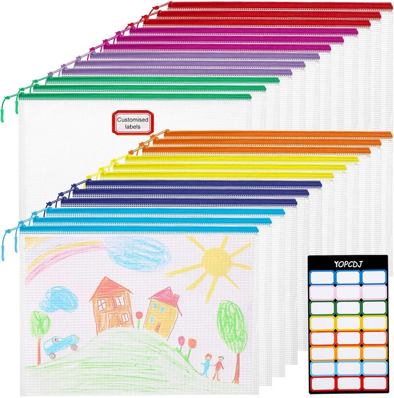 YOPCDJ 24pcs Mesh Zipper Pouch File Bags Puzzle Storage Bags, A4 13.5x9.5 Inches Large Reusable Zipper Pouches for Organizing Classroom Board Game Organization - Image 1