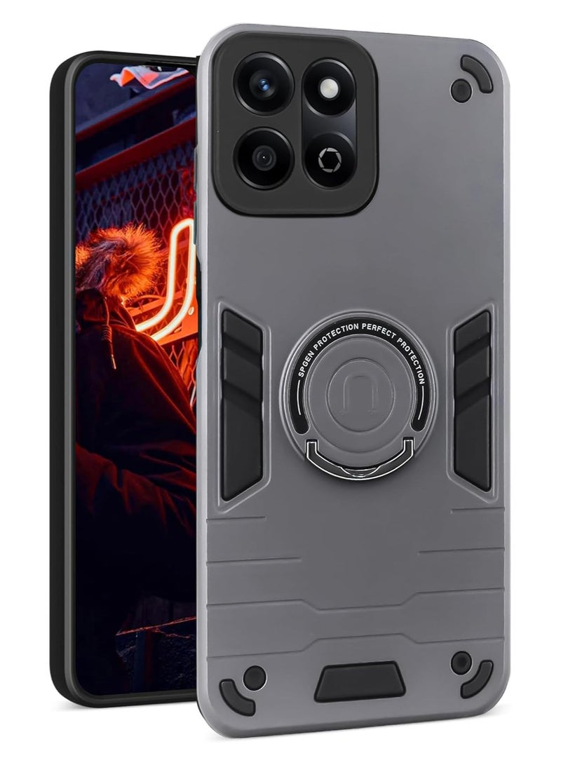 Case with Kickstand, Shockproof and Anti Scratch Magnetic Ring Holder Stand Protective Phone Cover For Honor X7C (Grey) 