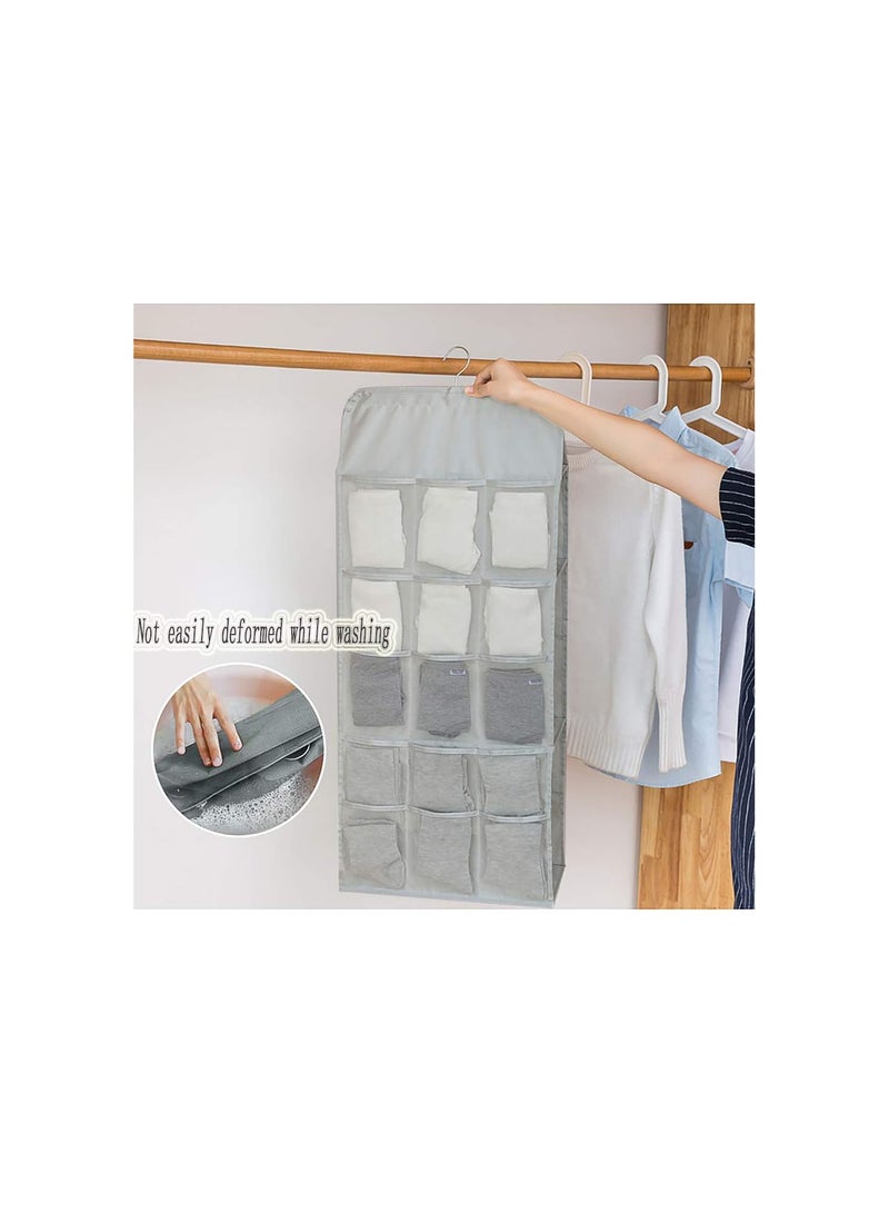GGOOT Hanging Storage Organiser,Closet Wardrobe Organizer with Double-Sided Space Saver 20 Pockets + 3 Shelves for Bra Socks Underwear Ties Clothes Organiser, Grey - Image 5