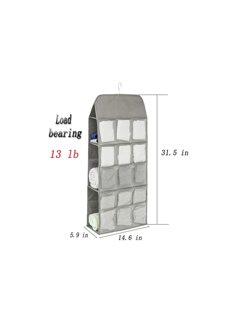 GGOOT Hanging Storage Organiser,Closet Wardrobe Organizer with Double-Sided Space Saver 20 Pockets + 3 Shelves for Bra Socks Underwear Ties Clothes Organiser, Grey - Image 2