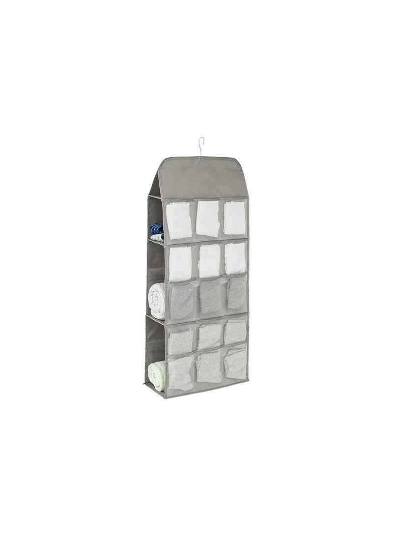 GGOOT Hanging Storage Organiser,Closet Wardrobe Organizer with Double-Sided Space Saver 20 Pockets + 3 Shelves for Bra Socks Underwear Ties Clothes Organiser, Grey - Image 1