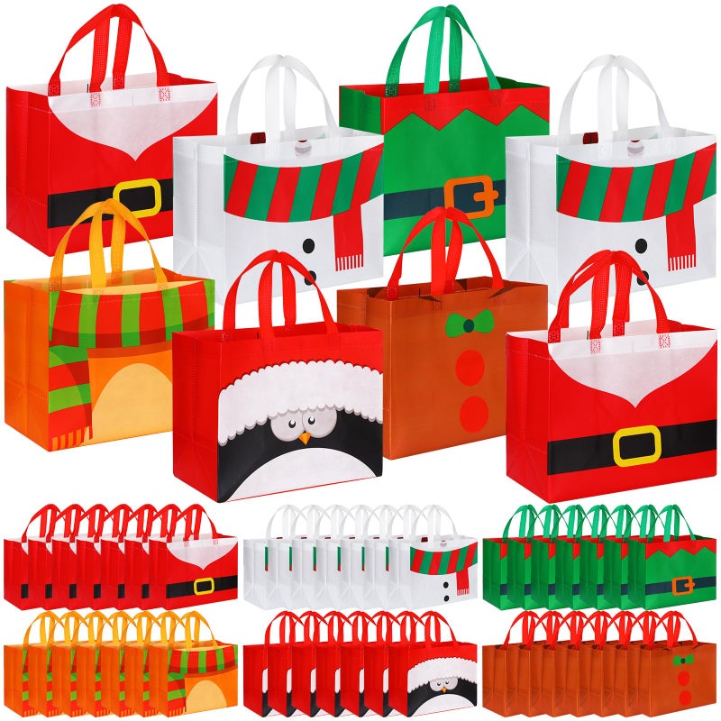 Sanwuta 48 Pcs Christmas Bags Bulk for Gifts 128 x 98 x 67 in Large Tote Treat Grocery Bags with Handles Santa Claus Belt Reusable Non Woven Pocket for Xmas Holiday Wrapping Shopping Party - Image 2