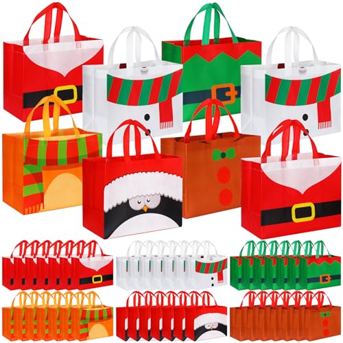 Sanwuta 48 Pcs Christmas Bags Bulk for Gifts 128 x 98 x 67 in Large Tote Treat Grocery Bags with Handles Santa Claus Belt Reusable Non Woven Pocket for Xmas Holiday Wrapping Shopping Party - Image 1