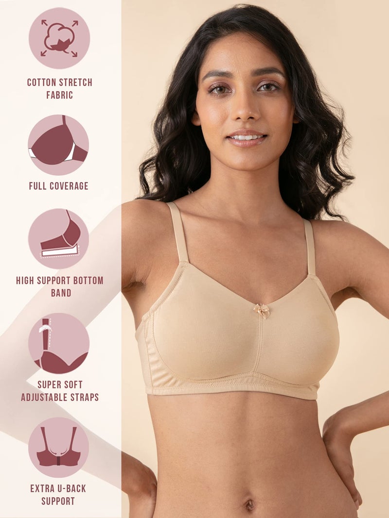 NYKD (NYB062 Non Padded & Non Wired Tshirt Bra for Women | Soft Cotton Stretch Fabric with Full Coverage & Side Shaping Panel | Wide Back Panel with N Fresh Technology & Adjustable Straps Sand - Image 2
