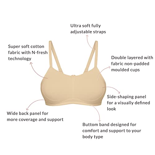 NYKD (NYB062 Non Padded & Non Wired Tshirt Bra for Women | Soft Cotton Stretch Fabric with Full Coverage & Side Shaping Panel | Wide Back Panel with N Fresh Technology & Adjustable Straps Sand - Image 5