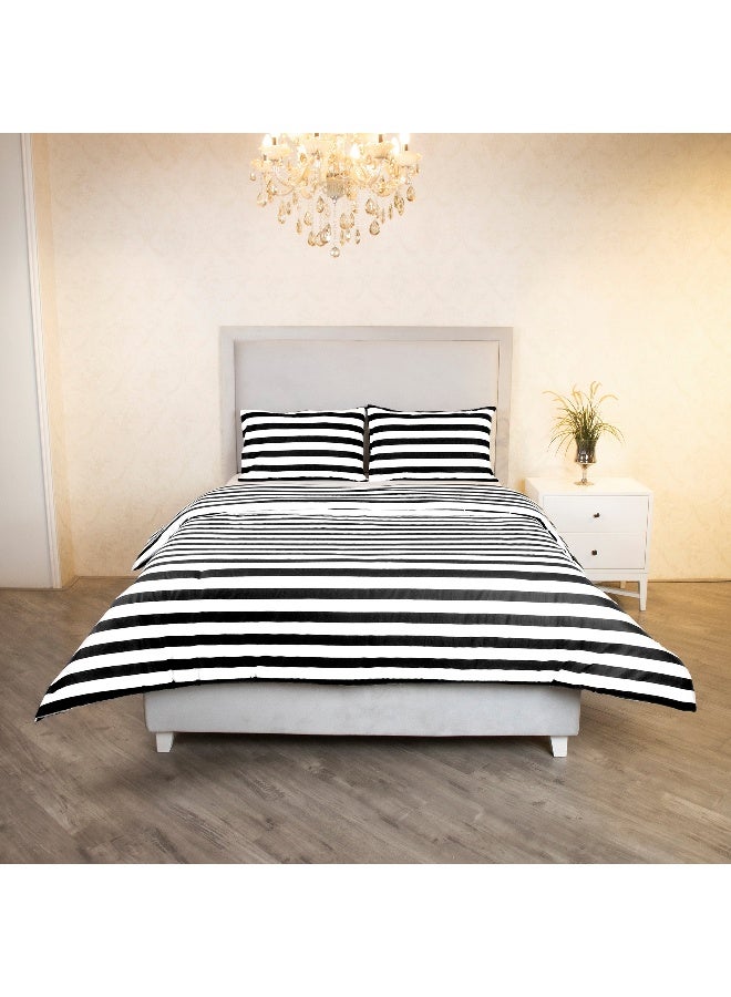 Home Box Malta 3-Pieces Stripe Printed Cotton Queen King Duvet Cover Set 220 x 220 cm - Image 1