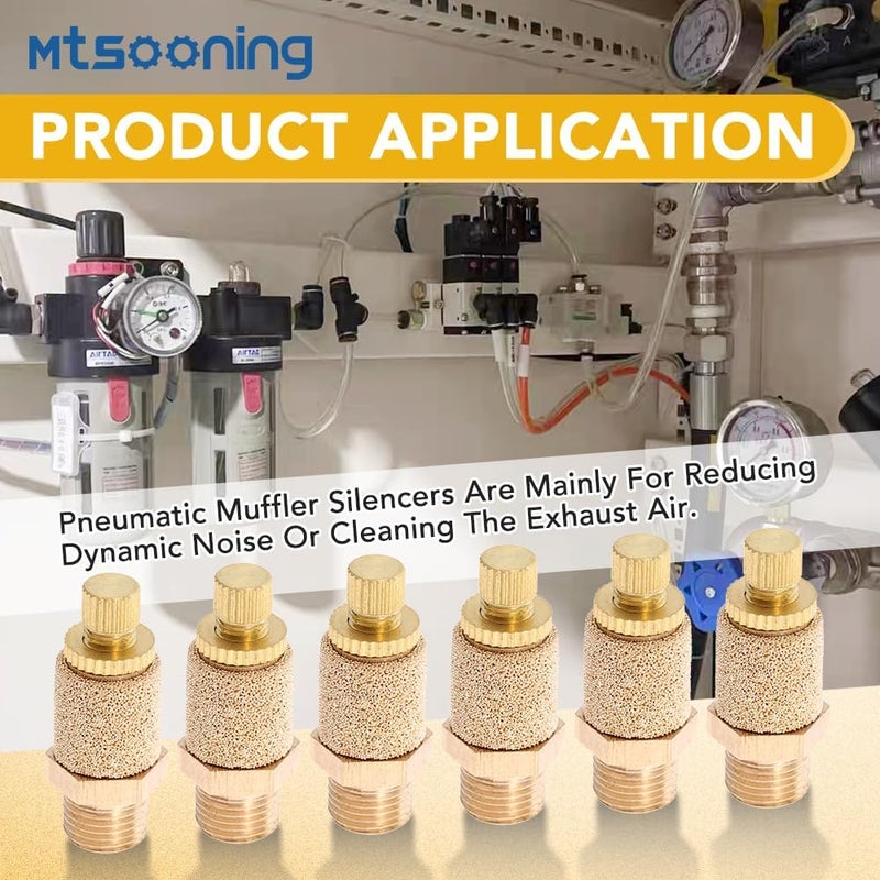 Mtsooning 10PCS Pneumatic Exhaust Muffler, 1/8" NPT Adjustable Brass Flow Control Silencer, Sintered Air Controller for Cylinders Solenoid Valves Crank Cases Gear Boxes Oil Tanks - Image 4