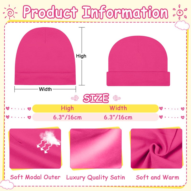 Cotwinter 6 Pcs Satin Lined Baby Newborn Hats Silk Satin Lined Beanie Toddler Hat for Hospital Infant Girls Boys(Bright Color,0-6 Months) - Image 4