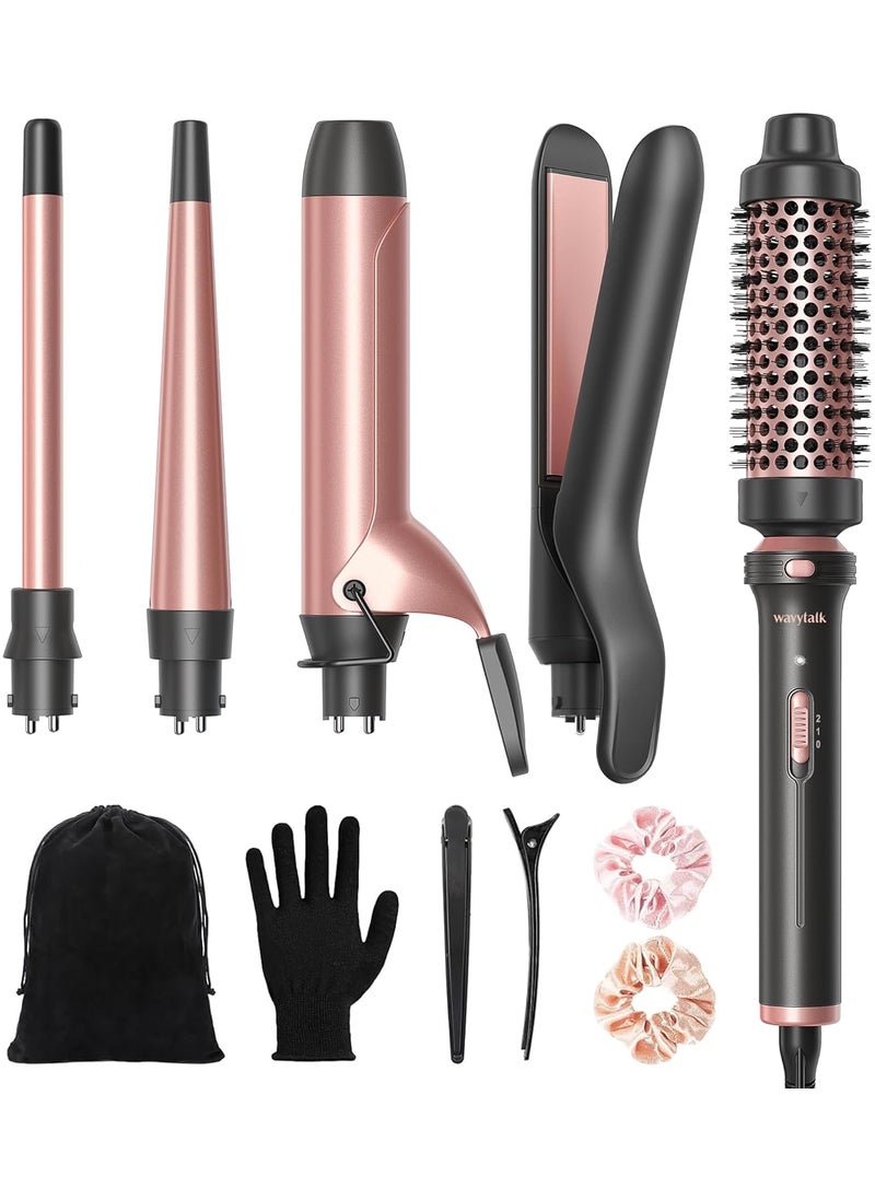 wavytalk Wavytalk 5 in 1 Curling Iron Curling Iron Set with Thermal Brush and 4 Interchangeable Ceramic Curling Wand05125Instant Heat Up Hair Curling Iron Rose Gold 
