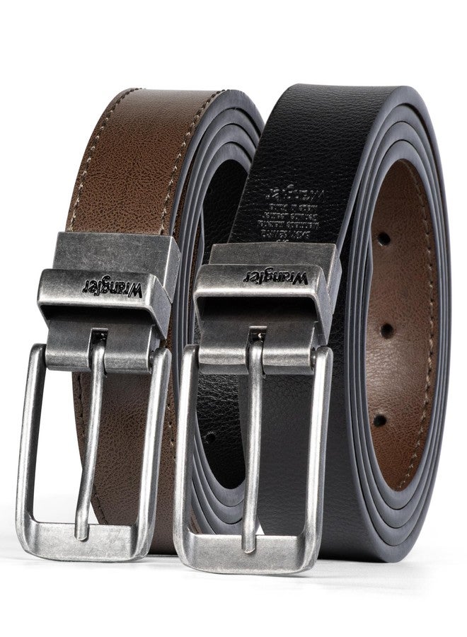 Wrangler Mens Reversible Split Leather Belt, Brown Black Casual Dress Belt One Size, Cut For Fit - Image 2
