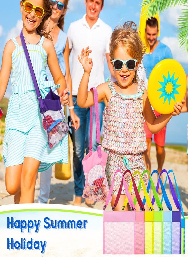 Saintrygo 30 Pcs Mesh Beach Bags for Kids Sand Toy Seashell Bag Bulk Colorful Seashell Collecting Bags with Adjustable Strap(Solid Style) - Image 2