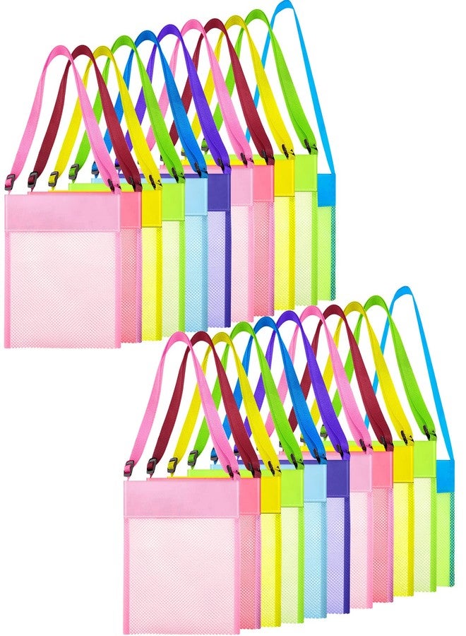 Saintrygo 30 Pcs Mesh Beach Bags for Kids Sand Toy Seashell Bag Bulk Colorful Seashell Collecting Bags with Adjustable Strap(Solid Style) - Image 1