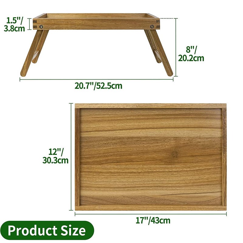 Dantawood Acacia Bed Table Tray, Wooden Breakfast Tray with Folding Legs, Bed Tray for Eating and Laptop, Eating Trays for Bedroom (Natural Wooden) - Image 3