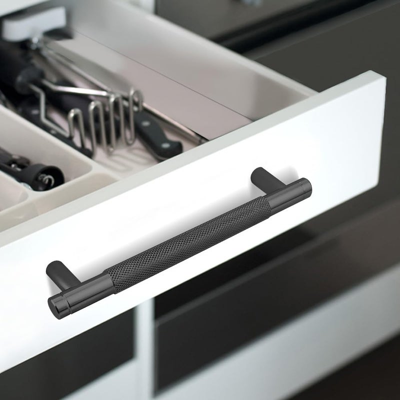 Gutuwellea 2 Pack 5 Inch 128 Mm Black Knurled Cabinet Handles Cabinet Pulls Aluminum Handles Drawer Pulls Oxidation Finish With Diamond Pattern 6"" Length (5"" Hole Center) - Image 2