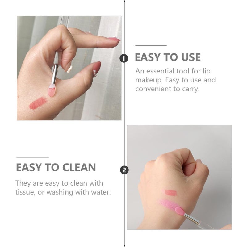 6pcs Silicone Lip Brush Set with Lid, Small Portable Lipstick Applicator for Lip Makeup, Dustproof Cosmetic Brush for Travel and Daily Use, Pink and White - Image 3