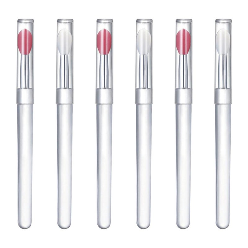 6pcs Silicone Lip Brush Set with Lid, Small Portable Lipstick Applicator for Lip Makeup, Dustproof Cosmetic Brush for Travel and Daily Use, Pink and White - Image 1