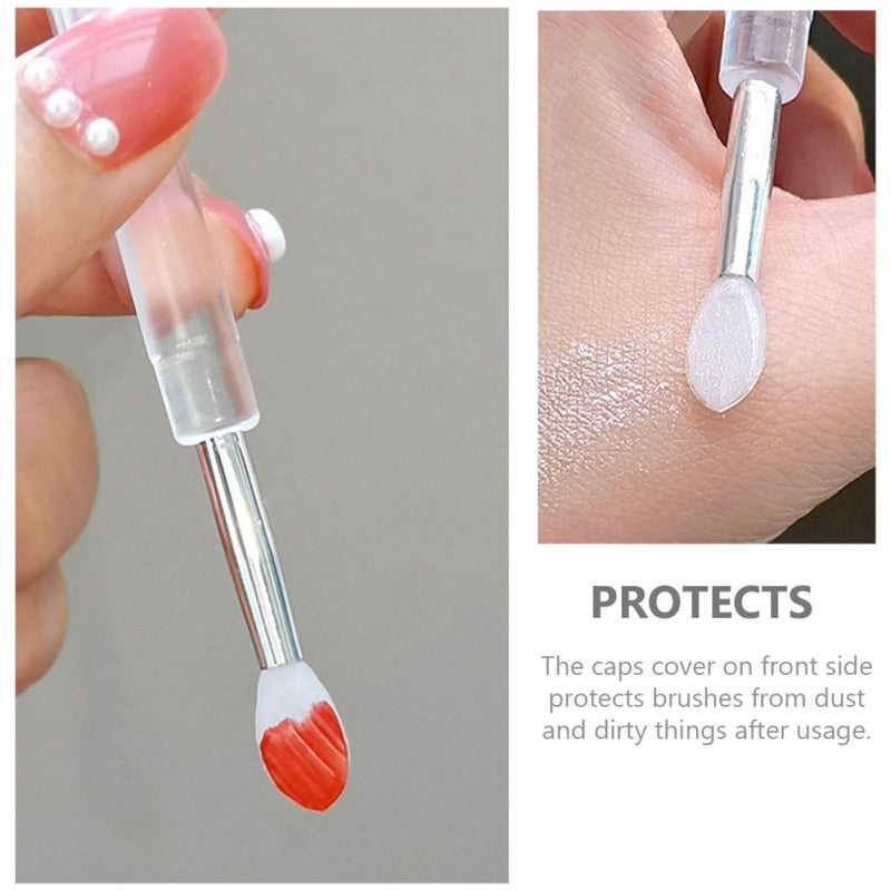 6pcs Silicone Lip Brush Set with Lid, Small Portable Lipstick Applicator for Lip Makeup, Dustproof Cosmetic Brush for Travel and Daily Use, Pink and White - Image 4