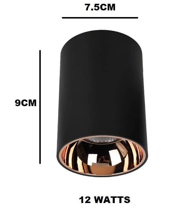 Mufasa 12 Watts Black Body LED Round Surface Panel Cylinder Light Cylindrical Shape Indoor Ceiling Mounted Spot Down Light Aluminium Body (9Cm Height) (Warm White) (Pack of 4) - Image 2