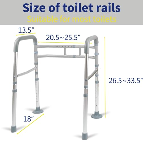LandTale Toilet Safety Rails, Adjustable Toilet Rails for Elderly Adults Senior Disabled Handicap, Toilet Assistance Handles Safety Frames, Fit for Most Toilet, Foldable & Portable - Image 3