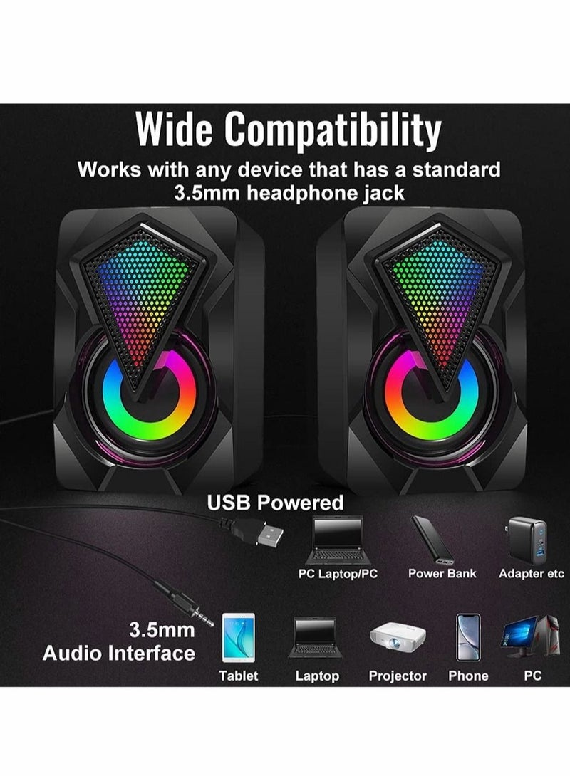 Captaintech Computer Speakers, Mini USB Audio Multimedia Volume Control Game RGB Lights for PC Desktop Laptop Display - Image 2