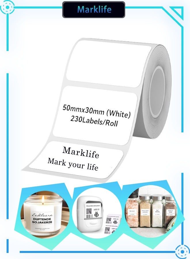 Marklife Thermal Label Paper for Label Maker, Sticker Printer, Waterproof, Oil-Proof, Anti-scratch and Anti-Corrosion for Home Office Barcode Printing, 220 Labels/Roll Labeling Tape (50×30mm White) - Image 1