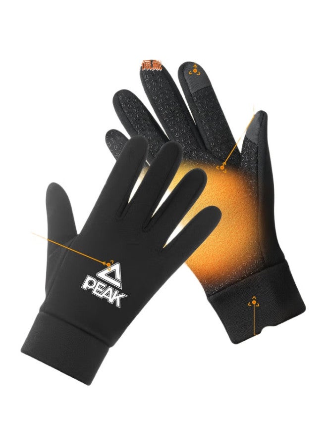 PEAK Cycling Gloves, Warm, Windproof, For Electric Motorcycles, Men And Women, Skiing, Outdoor, Cold-Resistant, Fleece-Lined, Thick, Touchscreen Compatible - Image 2