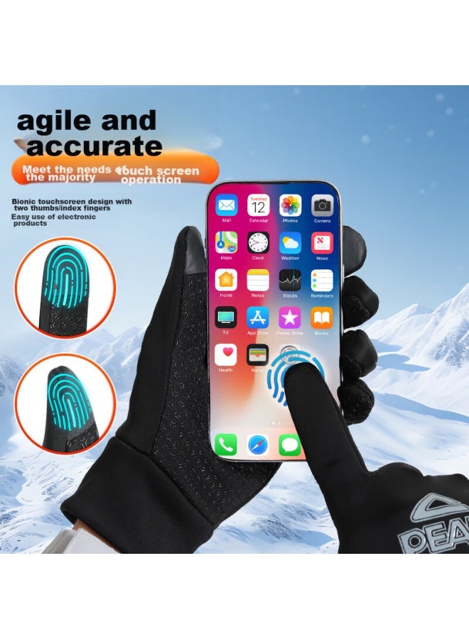 Peak Cycling Gloves, Warm, Windproof, For Electric Motorcycles, Men And Women, Skiing, Outdoor, Cold-resistant, Fleece-lined, Thick, Touchscreen Compatible - Image 3
