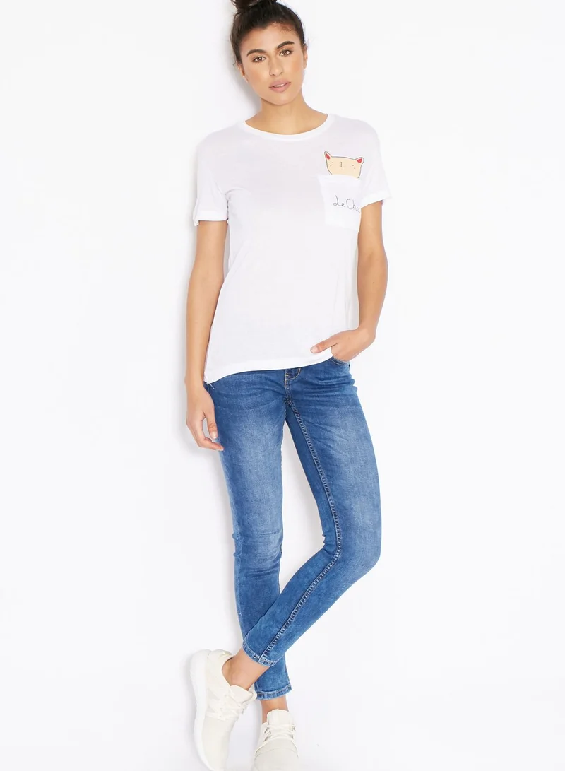 Ginger Cat Printed Pocket T-Shirt