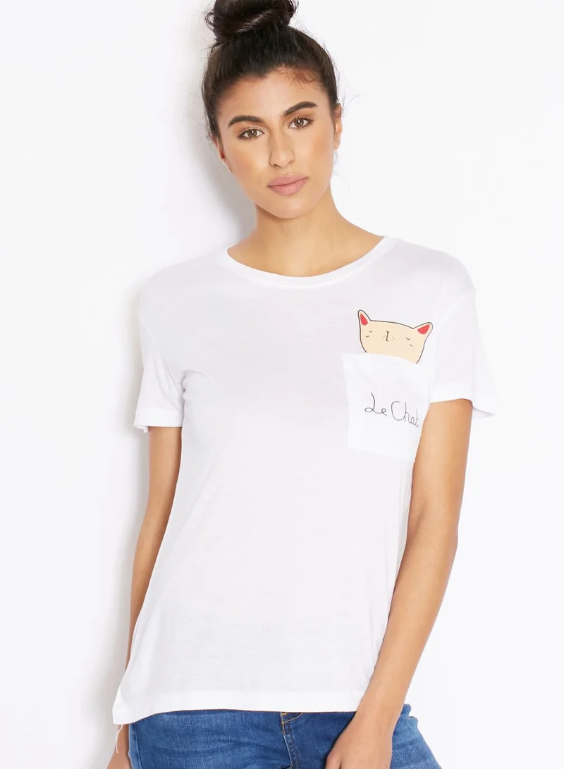 Ginger Cat Printed Pocket T-Shirt