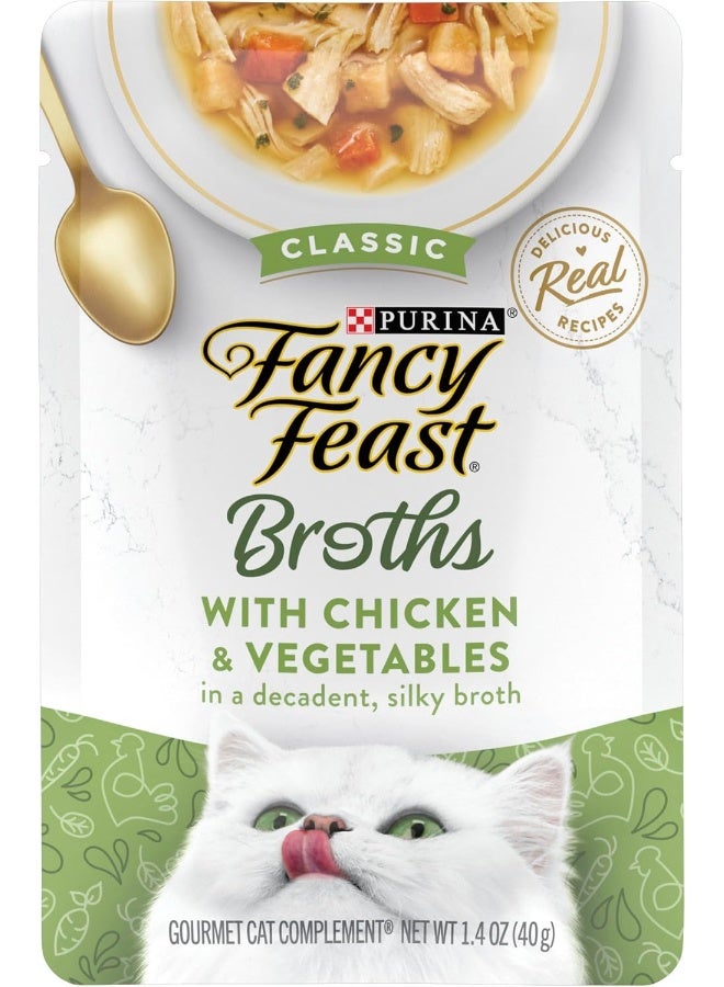 Fancy Feast Purina Fancy Feast Broths Chicken and Vegetables in a Decadent Silky Broth, 40 gm (Pack of 16) - Image 1