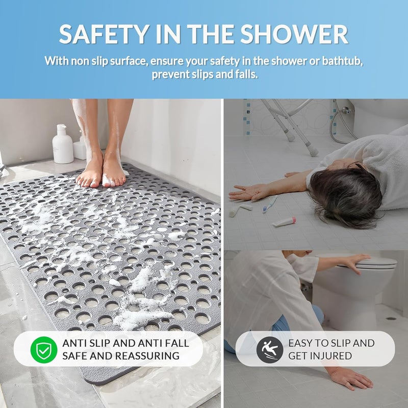 JRLCTECH Non Slip Bathtub and Shower Mat, 30x17 in (75x43 cm), Soft Bath Tub Mat with Suction Cups and Bigger Drain Holes, Machine Washable & Quick Easy Dry, Non Slip Bath Mats for Inside Shower, Gray - Image 3