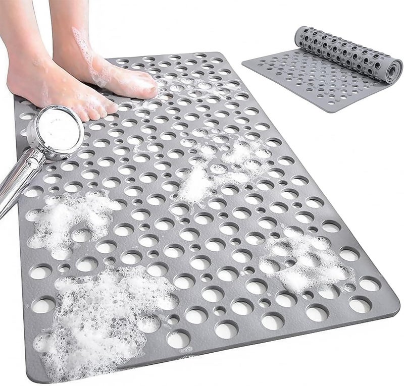 JRLCTECH Non Slip Bathtub and Shower Mat, 30x17 in (75x43 cm), Soft Bath Tub Mat with Suction Cups and Bigger Drain Holes, Machine Washable & Quick Easy Dry, Non Slip Bath Mats for Inside Shower, Gray - Image 1