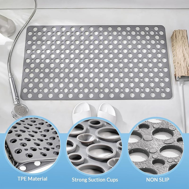JRLCTECH Non Slip Bathtub and Shower Mat, 30x17 in (75x43 cm), Soft Bath Tub Mat with Suction Cups and Bigger Drain Holes, Machine Washable & Quick Easy Dry, Non Slip Bath Mats for Inside Shower, Gray - Image 2