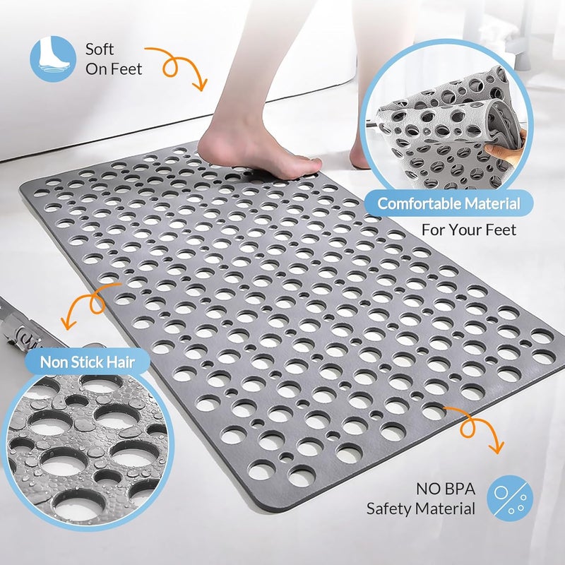 JRLCTECH Non Slip Bathtub and Shower Mat, 30x17 in (75x43 cm), Soft Bath Tub Mat with Suction Cups and Bigger Drain Holes, Machine Washable & Quick Easy Dry, Non Slip Bath Mats for Inside Shower, Gray - Image 5