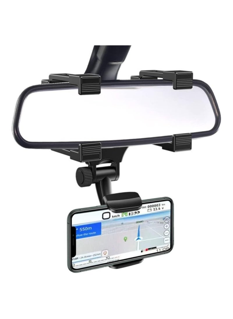 ELTRAZONE - Rear View Mirror Car Mount Phone Holder Stand with 270° Swivel and Adjustable Clips (Black) - Image 1
