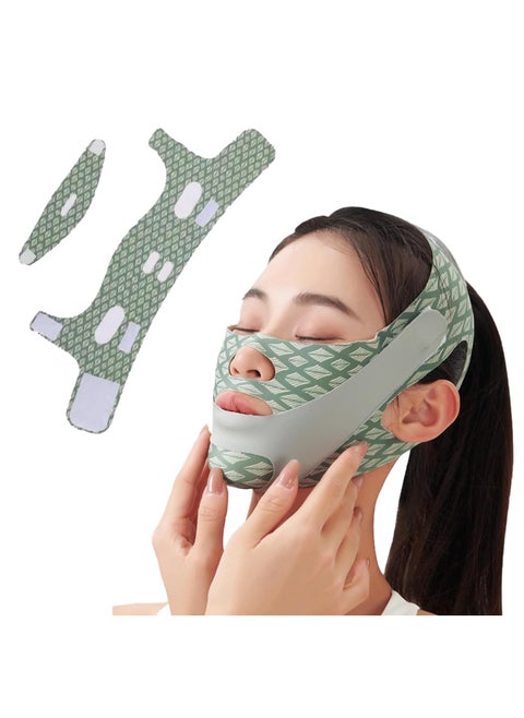Contouring Face Mask, Line Shaping Lifting Belt, Adjustable Jawline Lift Tape, Enhancer Face Patch Firming, Tightening Skin, Chin Up Sculpting, Chin Double Bandage Lifting Tightening Mask, Green