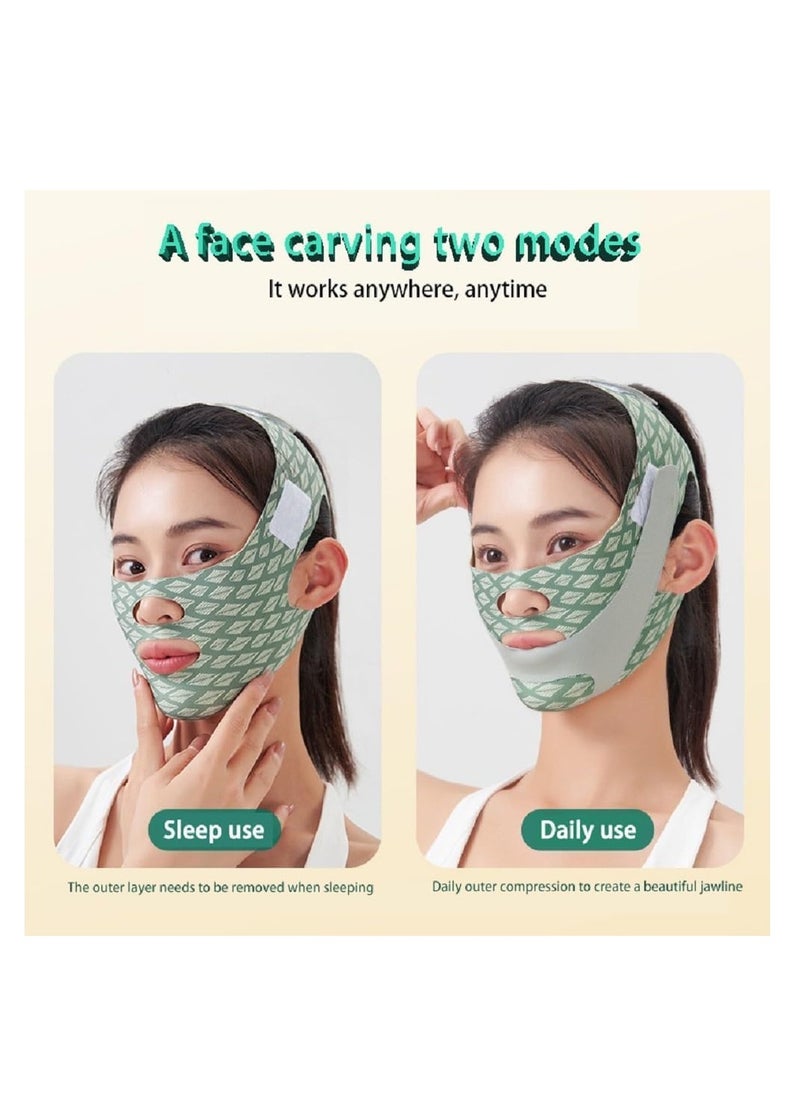 Generic - Contouring Face Mask, Line Shaping Lifting Belt, Adjustable Jawline Lift Tape, Enhancer Face Patch Firming, Tightening Skin, Chin Up Sculpting, Chin Double Bandage Lifting Tightening Mask, Green - Image 1