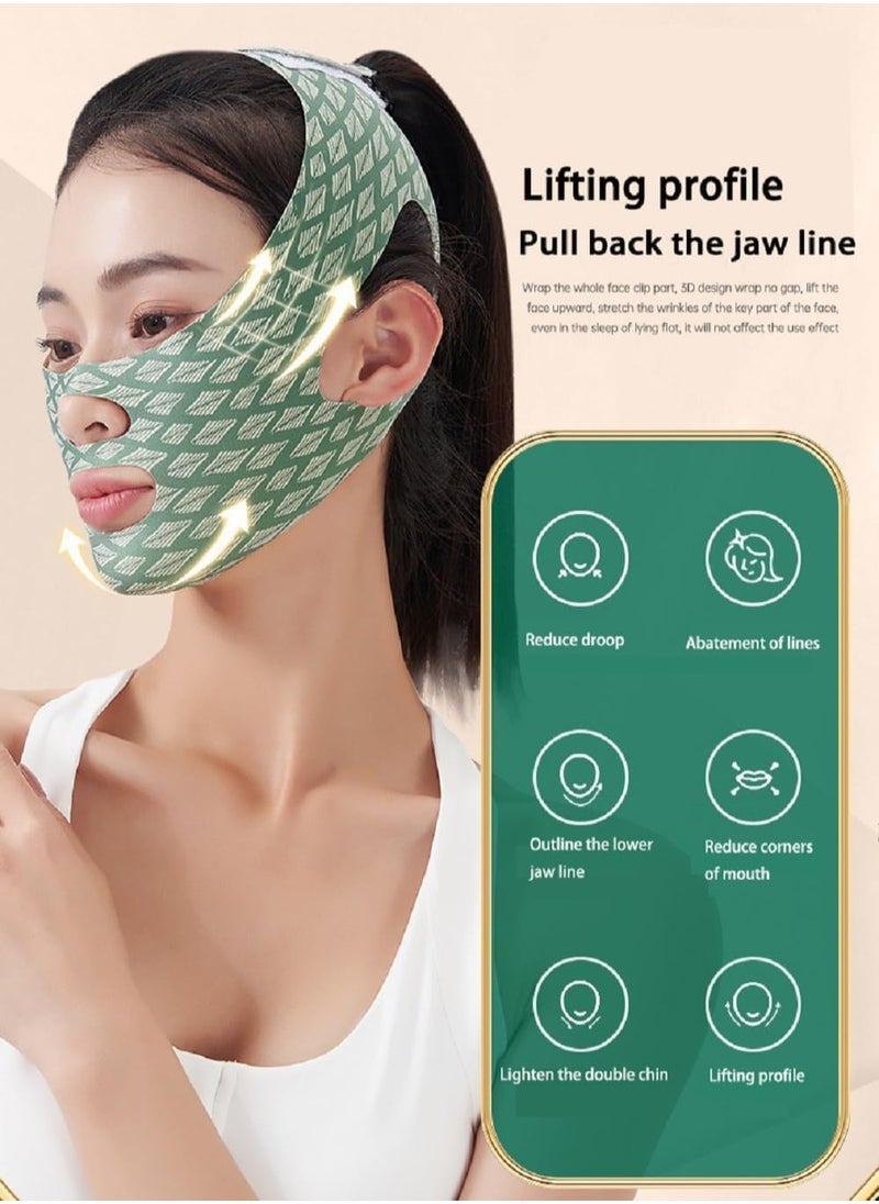Generic - Contouring Face Mask, Line Shaping Lifting Belt, Adjustable Jawline Lift Tape, Enhancer Face Patch Firming, Tightening Skin, Chin Up Sculpting, Chin Double Bandage Lifting Tightening Mask, Green - Image 1