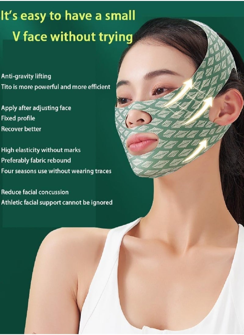 Generic - Contouring Face Mask, Line Shaping Lifting Belt, Adjustable Jawline Lift Tape, Enhancer Face Patch Firming, Tightening Skin, Chin Up Sculpting, Chin Double Bandage Lifting Tightening Mask, Green - Image 1