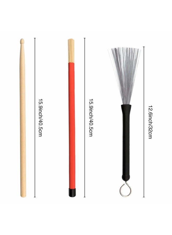 GOGHOST Drum Sticks Bag Set - 5A Maple Wood Drum Sticks 1 Pair Drum Wire Brushes Retractable Drum Stick Brush and 1 Pair Rods Drum Sticks for Jazz Acoustic Folk Music Lover Gift - Image 2