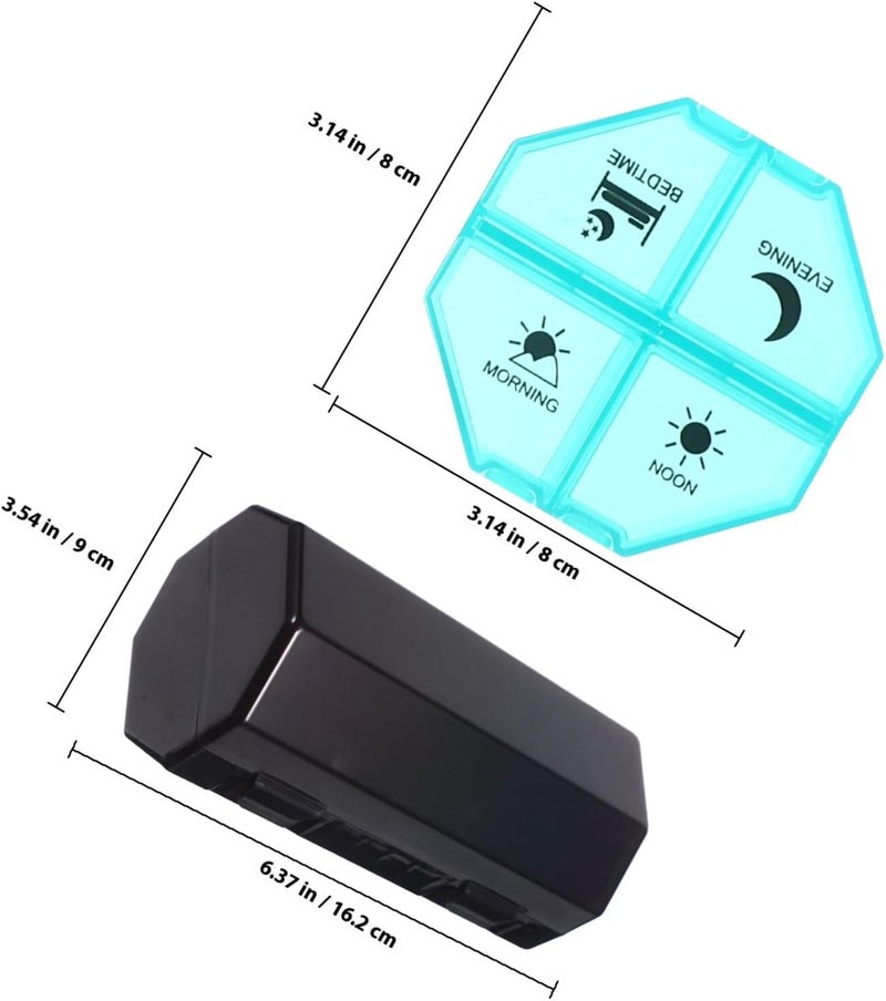 7-Day Portable Pill Organizer Box Small Travel Pill Case with 4 Compartments Black with Rainbow Lid for Tablets and Supplements - Image 2